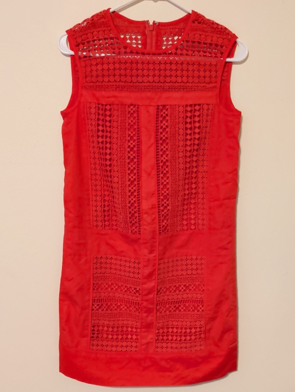 J. Crew Red Sleeveless Crochet-Panel Shift Dress